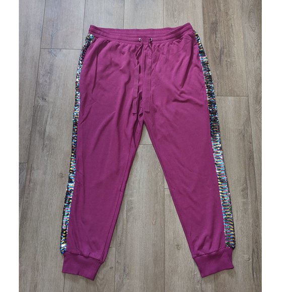 NWT Ashley Stewart Sports Plus Size Sequin Jogger Pant Size 22/24 Purple Pink - Picture 1 of 8